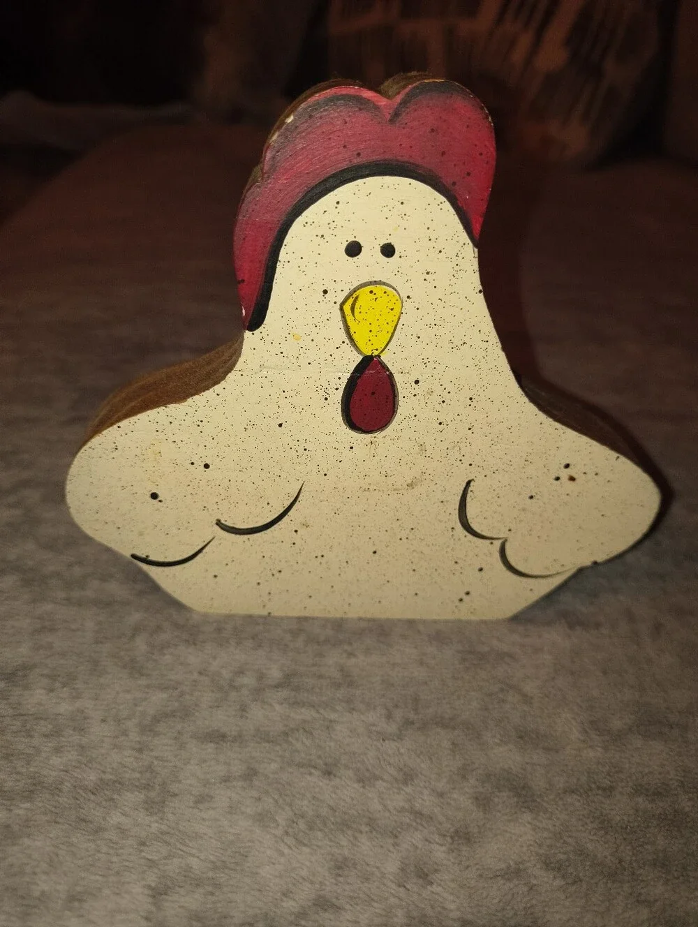 Hand-Painted Cream Chicken Bird Ornament with Red Comb